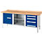 Box-type werkbank Schäfer Shop Select PW 200-1, beuken multiplex blad, tot 750 kg, B 2000 x D 700 x H 840 mm, gentiaanblauw