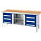 Box-type werkbank Schäfer Shop Select PW 200-2, beuken multiplex blad, met stalen rand, tot 750 kg, B 2000 x D 700 x H 840 mm, gentiaanblauw
