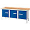 Box-type werkbank Schäfer Shop Select PW 200-3, beuken multiplex blad, met stalen rand, tot 750 kg, B 2000 x D 700 x H 840 mm, gentiaanblauw