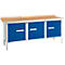 Box-type werkbank Schäfer Shop Select PW 200-3, beuken multiplex blad, met stalen rand, tot 750 kg, B 2000 x D 700 x H 840 mm, gentiaanblauw