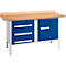 Box-type werkbank Schäfer Shop Select PWi 150-4, beuken multiplex blad, tot 750 kg, B 1500 x D 700 x H 840 mm, gentiaanblauw