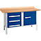 Box-type werkbank Schäfer Shop Select PWi 150-4, beuken multiplex blad, tot 750 kg, B 1500 x D 700 x H 840 mm, gentiaanblauw