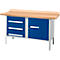 Box-type werkbank Schäfer Shop Select PWi 150-4, beuken multiplex blad, tot 750 kg, B 1500 x D 700 x H 840 mm, gentiaanblauw