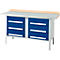Box-type werkbank Schäfer Shop Select PWi 150-6, beuken multiplex blad, met stalen afdekking, tot 750 kg, B 1500 x D 700 x H 840 mm, gentiaanblauw