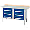 Box-type werkbank Schäfer Shop Select PWi 150-6, beuken multiplex blad, met stalen afdekking, tot 750 kg, B 1500 x D 700 x H 840 mm, gentiaanblauw