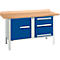 Box-type werkbank Schäfer Shop Select PWi 150-6, beuken multiplex blad, tot 750 kg, B 1500 x D 700 x H 840 mm, gentiaanblauw