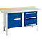 Box-type werkbank Schäfer Shop Select PWi 150-7, beuken multiplex blad, met stalen afdekking, tot 750 kg, B 1500 x D 700 x H 840 mm, gentiaanblauw