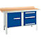 Box-type werkbank Schäfer Shop Select PWi 150-7, beuken multiplex blad, met stalen rand, tot 750 kg, B 1500 x D 700 x H 840 mm, gentiaanblauw