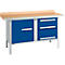 Box-type werkbank Schäfer Shop Select PWi 150-7, beuken multiplex blad, met stalen rand, tot 750 kg, B 1500 x D 700 x H 840 mm, gentiaanblauw