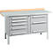 Box-type werkbank Schäfer Shop Select PWi 150-8, beuken multiplex blad, met stalen afdekking, tot 750 kg, B 1500 x D 700 x H 840 mm, blank aluminium