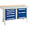 Box-type werkbank Schäfer Shop Select PWi 150-8, beuken multiplex blad, met stalen afdekking, tot 750 kg, B 1500 x D 700 x H 840 mm, gentiaanblauw