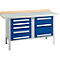 Box-type werkbank Schäfer Shop Select PWi 150-8, beuken multiplex blad, met stalen afdekking, tot 750 kg, B 1500 x D 700 x H 840 mm, gentiaanblauw