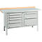 Box-type werkbank Schäfer Shop Select PWi 150-8, beuken multiplex blad, met stalen afdekking, tot 750 kg, B 1500 x D 700 x H 840 mm, lichtgrijs