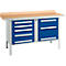 Box-type werkbank Schäfer Shop Select PWi 150-8, beuken multiplex blad, met stalen rand, tot 750 kg, B 1500 x D 700 x H 840 mm, gentiaanblauw