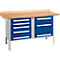 Box-type werkbank Schäfer Shop Select PWi 150-8, beuken multiplex blad, tot 750 kg, B 1500 x D 700 x H 840 mm, gentiaanblauw