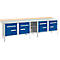 Box-type werkbank Schäfer Shop Select PWi 300-0, beuken multiplex blad, met stalen afdekking, tot 750 kg, B 3000 x D 700 x H 840 mm, gentiaanblauw