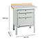 Werkbank met laden en houten werkblad. Afmetingen: 840 mm hoog, 700 mm diep, 750 mm breed.