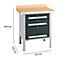 Werkbank met laden; afmetingen: 840 mm hoog, 700 mm diep en 750 mm breed.