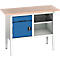 Box werkbank Bott verso, met multiplex legbord, 1 lade &amp; 1 legbord &amp; 1 deur, B 1250 x D 600 x H 830 - 930 mm, lichtgrijs / gentiaanblauw