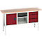 Box werkbank Bott verso, met multiplex legbord, 3 laden &amp; 1 legbord &amp; 1 deur, B 1750 x D 600 x H 830 - 930 mm, RAL 7035 Lichtgrijs / RAL 3004 Purperrood