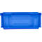 Blue plastic box, "SSI SCHÄFER" lettering. Detailed view with structure, grip recesses and logo.
