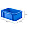 Blue plastic crate, with dimensions: 300 x 200 x 120 mm, against a white background.