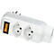 White multiple socket with two sockets, a switch and a plug. The switch is orange.