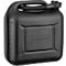 Zwarte jerrycan met handvat en schenktuit. Schaal en logo herkenbaar.