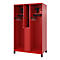 Brandweerkluis C+P Evolo Maxi, 4 vakken voor 2 personen, met helmhouder, met poten, B 1200 x D 600 x H 1950 mm, RAL 3000 vuurrood/RAL 7021 zwartgrijs