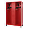 Brandweerkluis C+P Evolo Maxi, 4 vakken voor 2 personen, met helmhouder, met voeten, B 1300 x D 500 x H 1950 mm, RAL 3000 vuurrood/RAL 7021 zwartgrijs