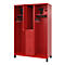 Brandweerkluis C+P Evolo Maxi, 4 vakken voor 2 personen, met helmhouder, met voeten, B 1300 x D 500 x H 1950 mm, RAL 3000 vuurrood/RAL 7021 zwartgrijs