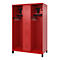 Brandweerkluis C+P Evolo Maxi, 4 vakken voor 2 personen, met helmhouder, met voeten, B 1300 x D 600 x H 1950 mm, RAL 3000 vuurrood/RAL 7021 zwartgrijs