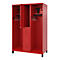 Brandweerkluis C+P Evolo Maxi, 4 vakken voor 2 personen, met helmhouder, met voeten, B 1300 x D 600 x H 1950 mm, RAL 3000 vuurrood/RAL 7021 zwartgrijs