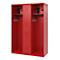 Brandweerkluis C+P Evolo Maxi, 4 vakken voor 2 personen, met helmhouder, vloerglijders, B 1300 x D 500 x H 1850 mm, RAL 3000 vuurrood