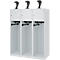 Brandweerkluis C+P Evolo Youngster, 3 vakken, met helmhouder, vloerglijders, B 1200 x D 500 x H 1530 mm, RAL 7035 lichtgrijs