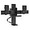 Support de moniteur noir pour deux écrans, avec supports et supports. Sur fond blanc.