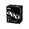 Braun Aromaster Classic Kaffeemaschine in schwarzer Verkaufsverpackung mit drei dampfenden Tassen Kaffee.