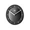 Schwarze, minimalistische Braun Wanduhr mit weißen Ziffern und filigranen, hellen Zeigern vor weißem Hintergrund.