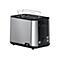 Elektrischer Braun-Toaster in Edelstahl-Optik mit schwarzer Bedienblende vor weißem Hintergrund.