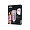 Braun Silk-épil Lady Shaver auf schwarzer Produktverpackung mit lächelnder Frau.