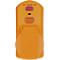 Un appareil orange rectangulaire avec un couvercle à charnière et deux boutons. Texte en haut : TEST BEFORE USE.
