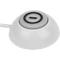 Witte knop met grijze midden en een minteken in een zwarte cirkel. Een witte kabel is bevestigd.