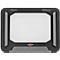 Lampe de travail LED noire avec champ lumineux blanc et accents gris. Inscription : 3000 et brennenstuhl.