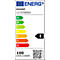Energie-efficiëntielabel met gekleurde balken van A (groen) tot G (rood) en de aanduiding 'E'. Hieronder: '100 kWh/1000h'.