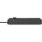 Schwarzes elektronisches Gerät mit grünem Schalter, Stecker und Kabel.