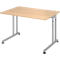 Breno bureau, handmatig in hoogte verstelbaar, horizontale kabelgoot, B 1200 x D 800 x H 680-820 mm, spaanplaat &amp; staal, eiken/zilver
