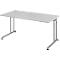 Breno bureau, handmatig in hoogte verstelbaar, horizontale kabelgoot, B 1600 x D 800 x H 680-820 mm, spaanplaat &amp; staal, lichtgrijs/zilver