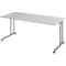Breno bureau, handmatig in hoogte verstelbaar, horizontale kabelgoot, B 1800 x D 800 x H 680-820 mm, spaanplaat &amp; staal, lichtgrijs/zilver