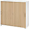 Breno schuifdeurkast, afsluitbaar, spaanplaat, gemelamineerd, B 1200 x D 400 x H 1100 mm, 3 dossierhoogtes, wit/eiken