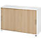 Breno schuifdeurkast, afsluitbaar, spaanplaat, gemelamineerd, B 1200 x D 400 x H 748 mm, 2 dossierhoogtes, wit/eiken